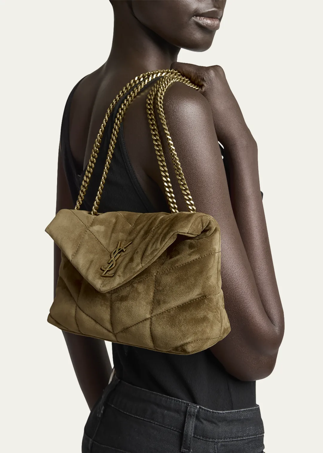 Saint Laurent Lou Puffer Toy YSL Crossbody Bag in Quilted Suede